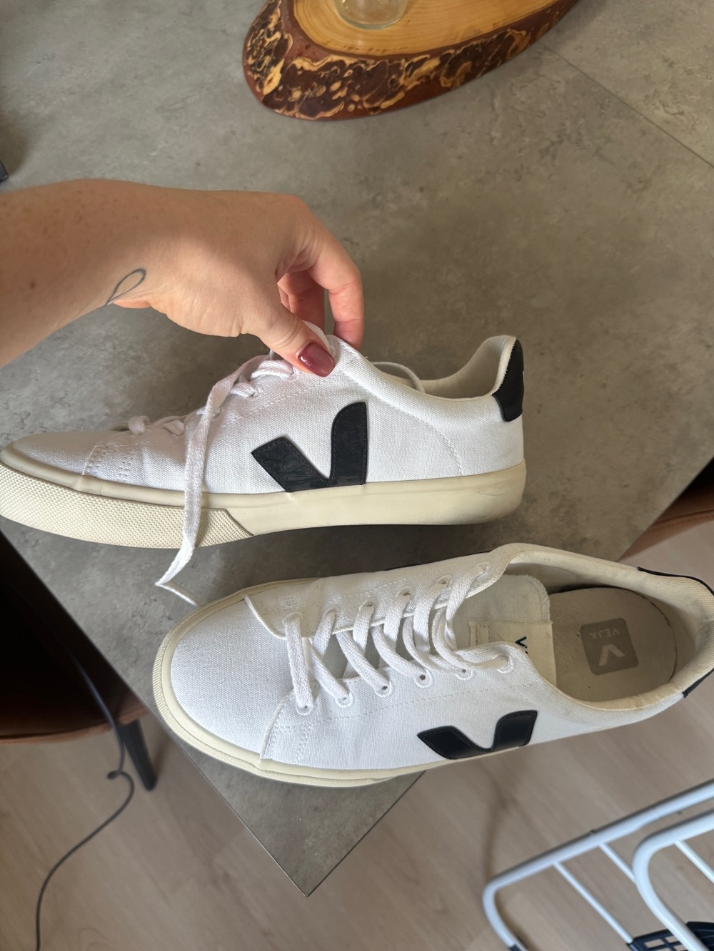 Veja White Canvas Sneakers with Black V Logo